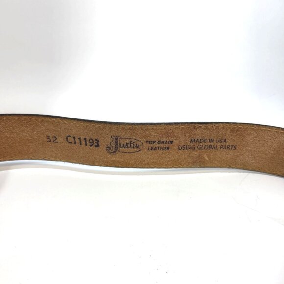 NWOT Justin Handcrafted Tooled Black Leather Belt With Longhorn Buckle - Picture 3 of 6